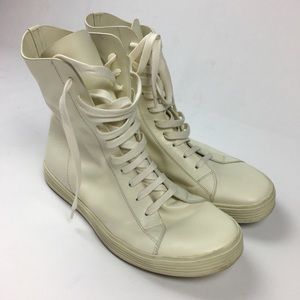 Rick Owens Ivory Leather High Top Sneakers